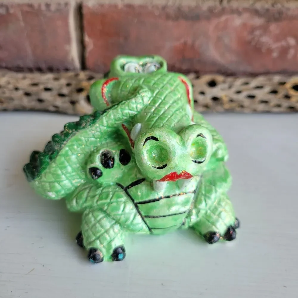 Unique Glitter Alligator Vintage Chalkware Figurine